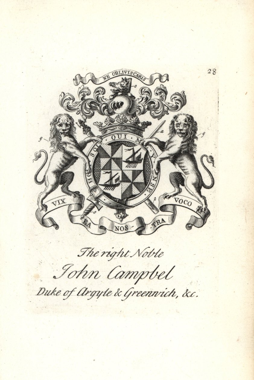 Coat of Arms and Crest of John Campbell, 2nd Duke of Argyll and Greenwich by Andrew Johnston