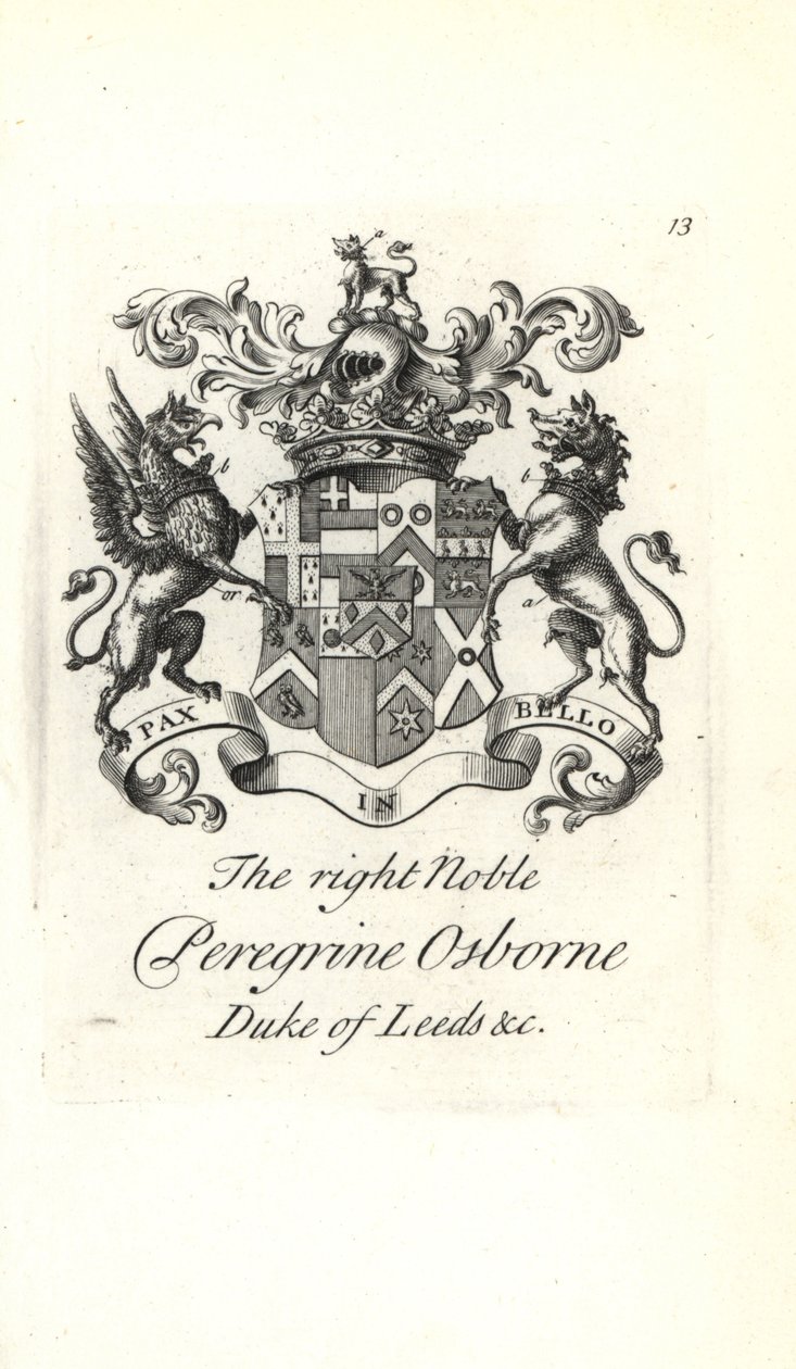 Coat of Arms and Crest of Peregrine Osborne, 2nd Duke of Leeds by Andrew Johnston