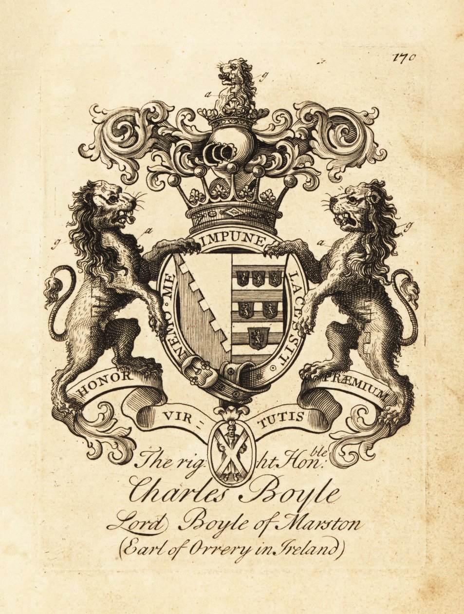 Coat of arms of the Right Honourable Charles Boyle, Lord Boyle of Marston, 4th Earl of Orrery in Ireland by Andrew Johnston