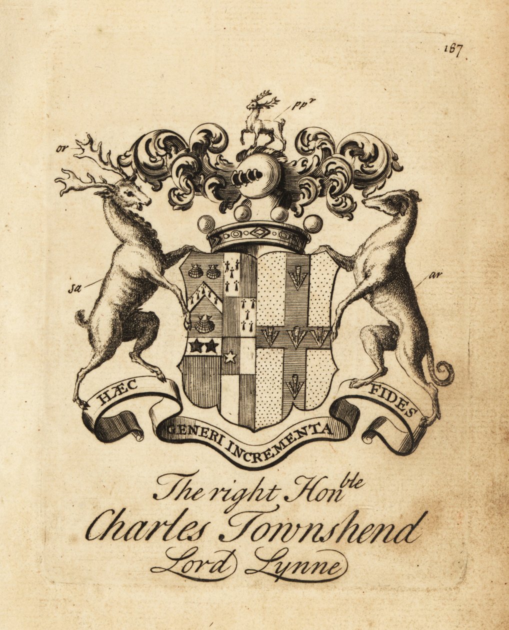Coat of arms of the Right Honourable Charles Townshend, Lord Lynne, 3rd Viscount Townshend by Andrew Johnston