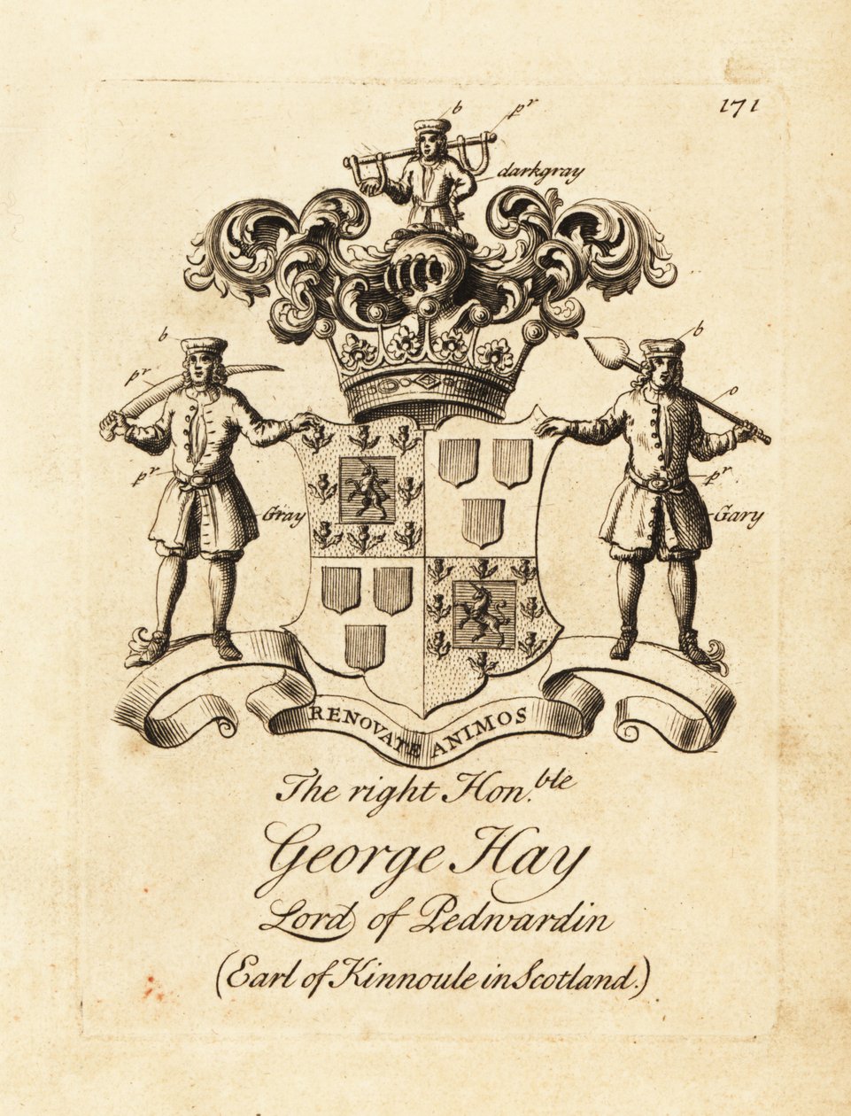 Coat of arms of the Right Honourable George Hay, Lord of Penwardian, 8th Earl of Kinnoule in Scotland by Andrew Johnston