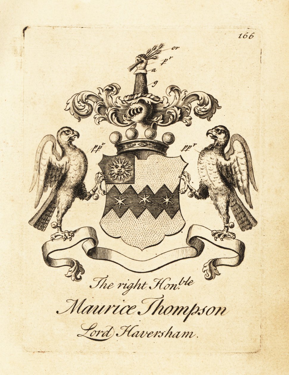 Coat of arms of the Right Honourable Maurice Thompson, Lord Haversham, 2nd Baron Haversham by Andrew Johnston