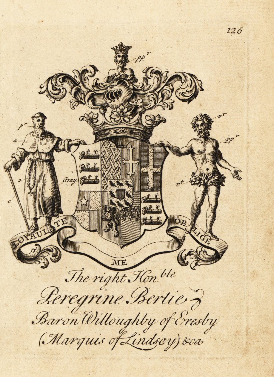 Coat of Arms of Peregrine Bertie, Baron Willoughby of Eresby, Marquis of Lindsay, 2nd Duke of Ancaster and Kesteven by Andrew Johnston