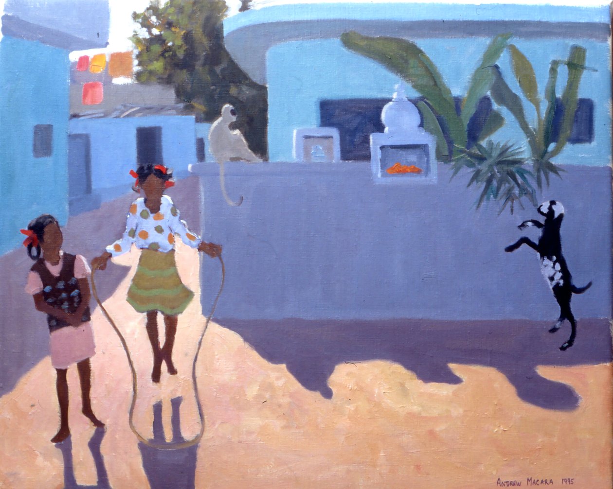 Girl Skipping, Monkey and Goat, India by Andrew Macara