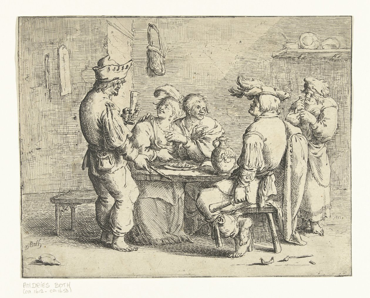 Three Peasants and a Woman at a Table in a Brothel by Andries Both