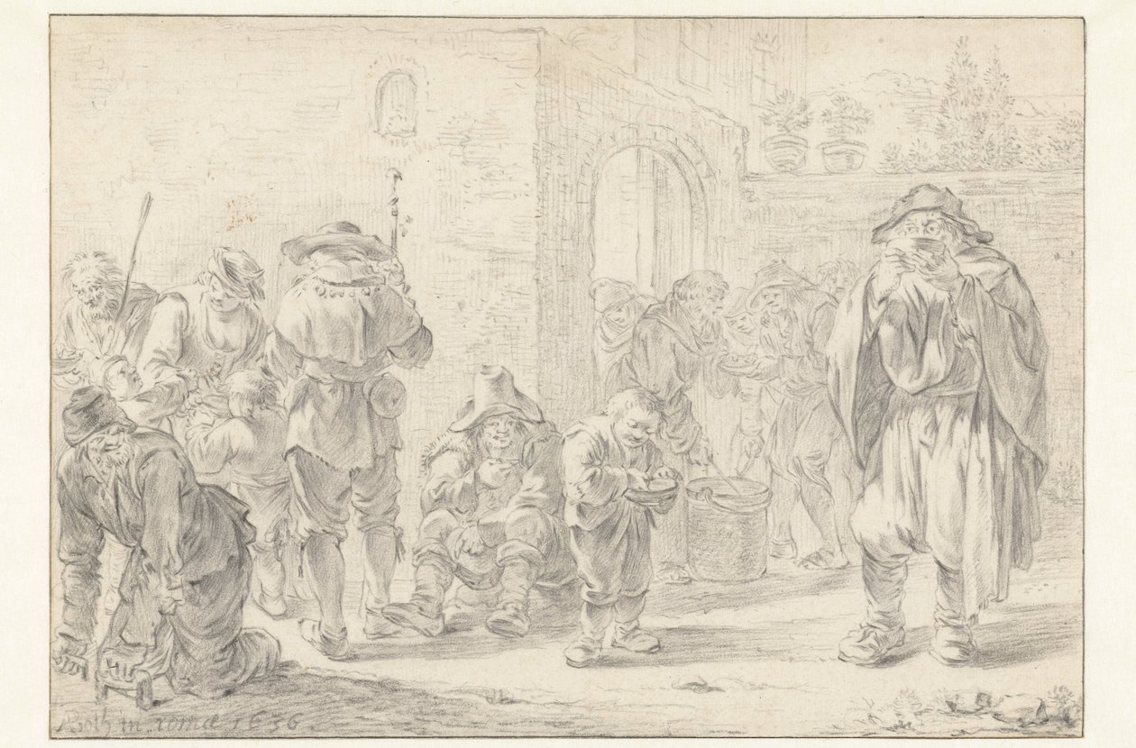 Distribution of Food to Pilgrims and Beggars at a Monastery Gate by Andries Both
