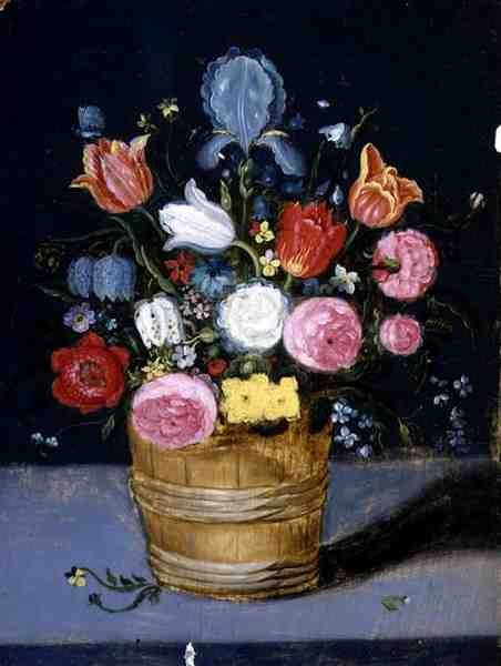 Still Life of Flowers in a Wooden Tub by Andries Daniels or Danielsz