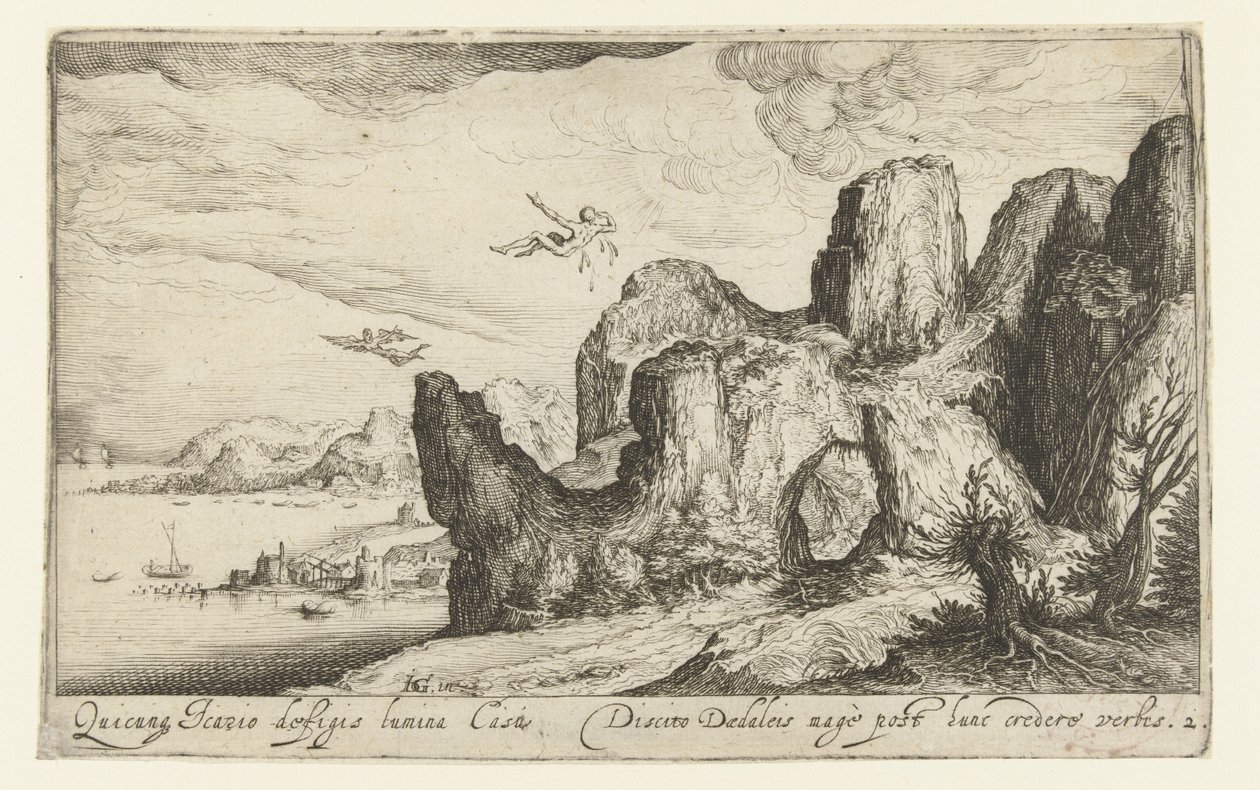 Landscape with the Fall of Icarus (series title: Landscapes) by Andries Jacobsz. Stock