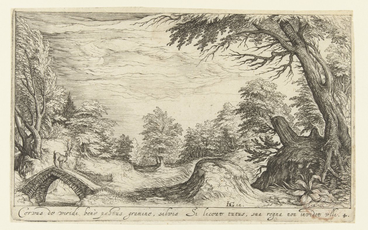Landscape with a Deer on a Bridge by Andries Jacobsz. Stock