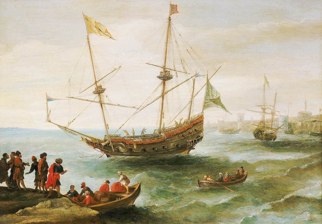 An Algerian Anchored in a Port in Barbary by Andries van Eertvelt