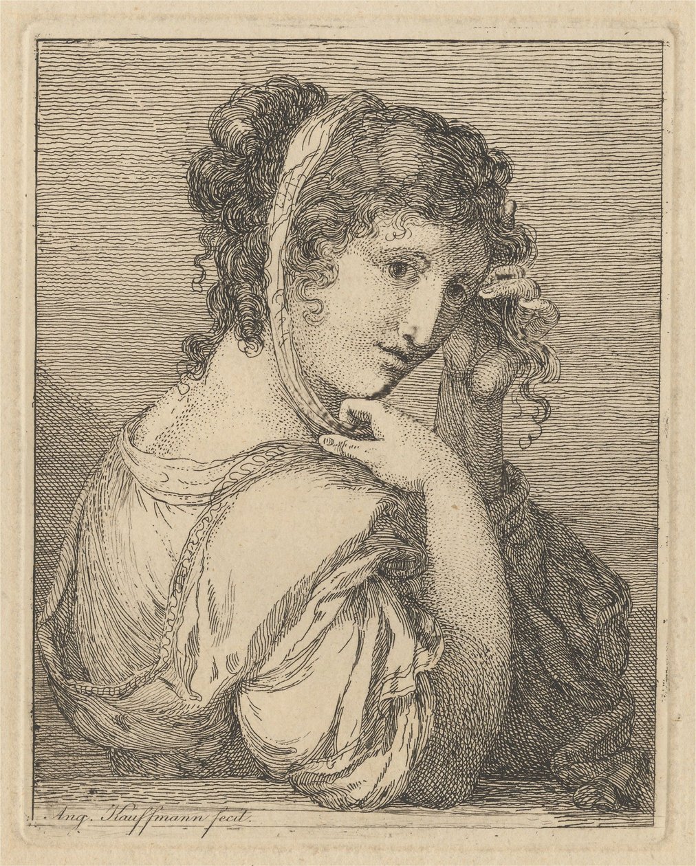 Woman Adjusting a Ribbon in Her Hair by Angelica Kauffmann