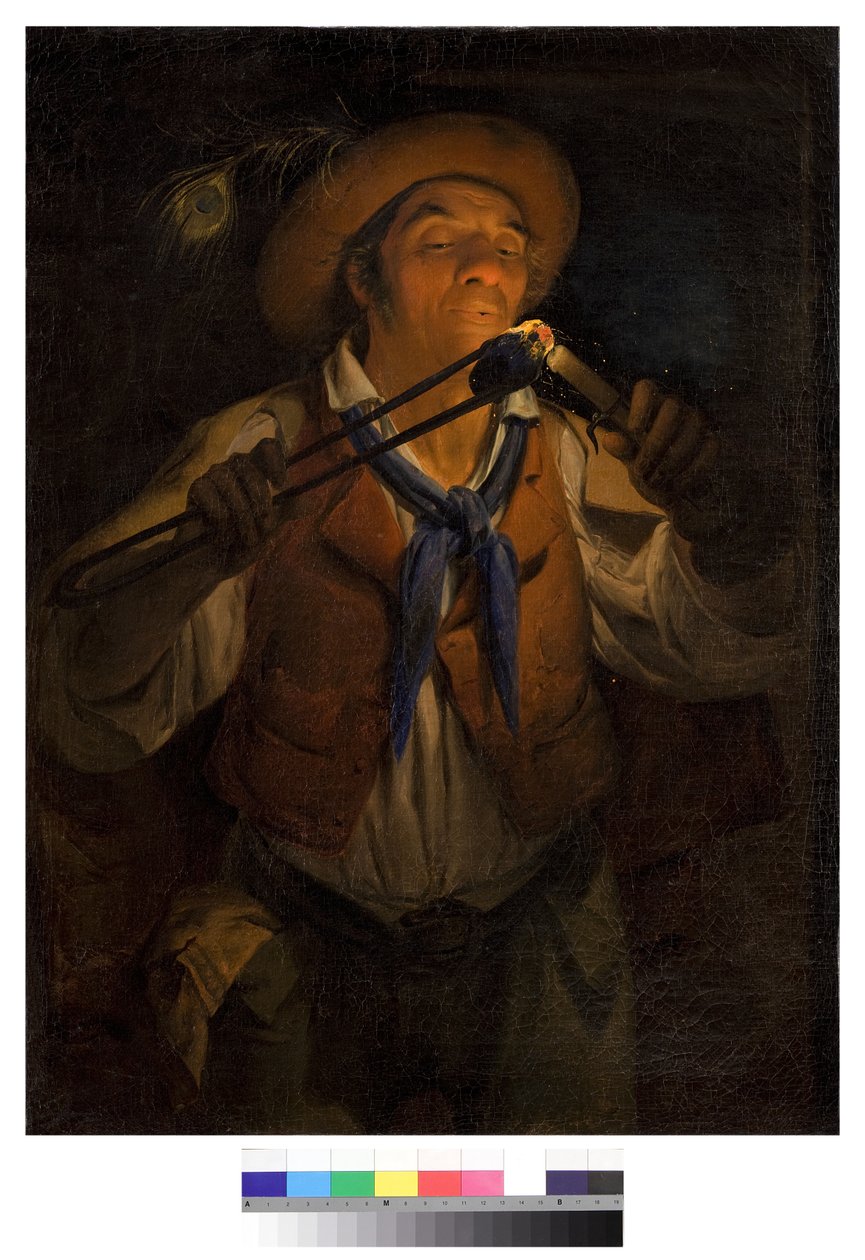 Peasant Lighting a Candle with an Ember by Angelo Inganni