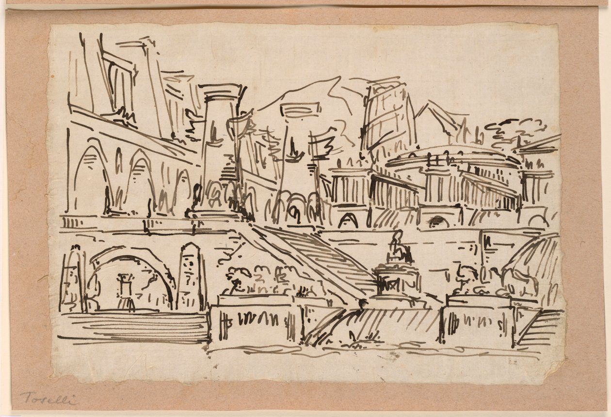Stage Design, Group of Antique Buildings by Angelo Toselli