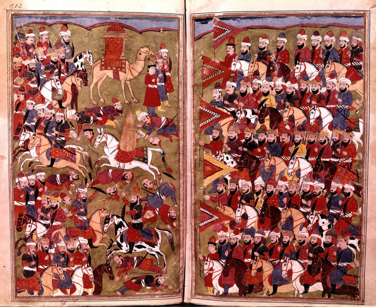 The Army of Aicha at the Battle of Djamal in 656, illustration from Hamla-i-Haydari, by Mirza Muhammad Rafi Bazil, 1808 by Indian School