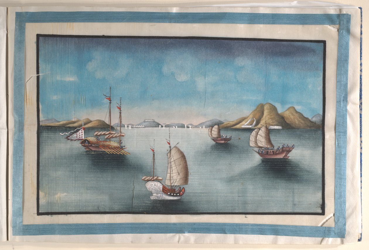 Album Containing Twelve Paintings of Scenes Along a River by Anglo-Chinese School