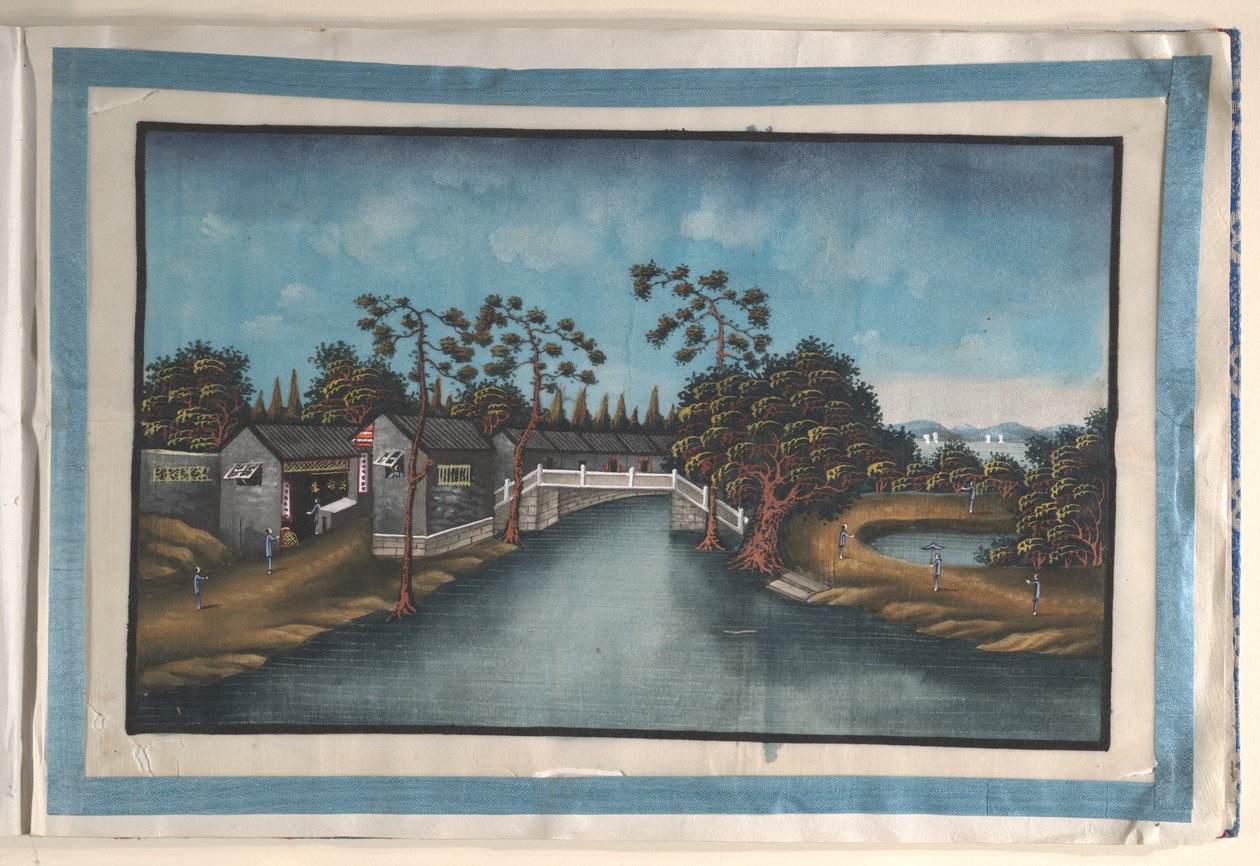 Album Containing Twelve Paintings of Scenes Along a River by Anglo-Chinese School