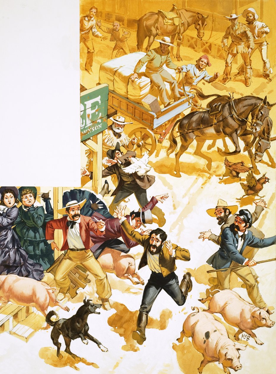 A man runs through the streets of San Francisco announcing the discovery of gold by Angus McBride