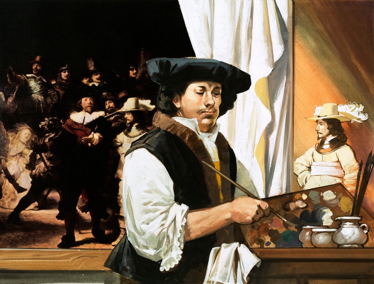 Rembrandt Painting His Famous Portrait of the Civic Guardsmen by Angus McBride