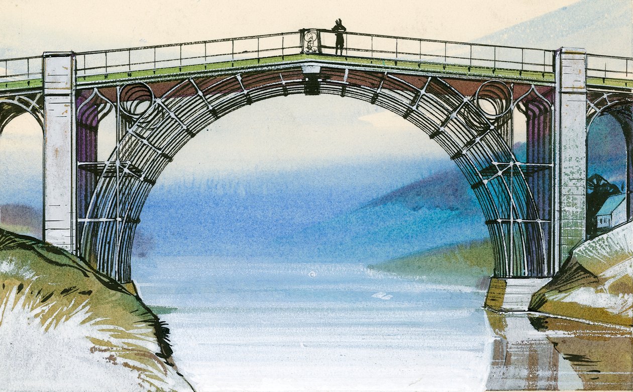 The First Iron Bridge in Britain, at Ironbridge Gorge by Angus McBride