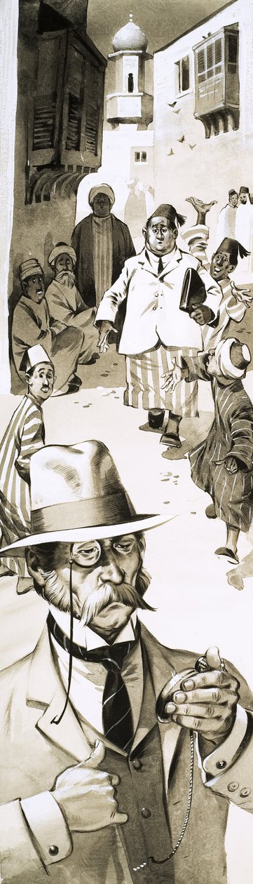 Unidentified Man Looking at Watch in Road in Middle East by Angus McBride