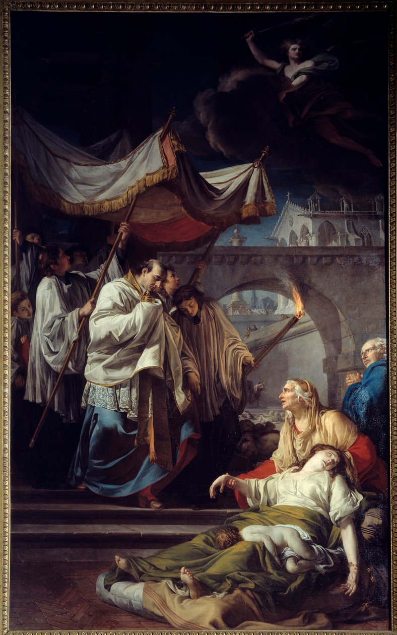 Borromee Communicating with the Sick. Saint Charles Borromee by Anicet Charles Gabriel Lemonnier