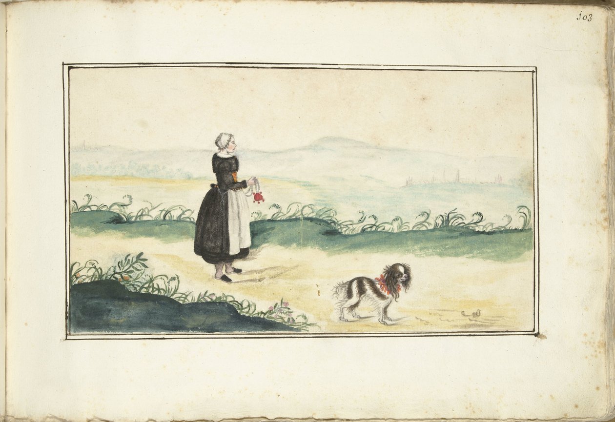 Peasant Woman and Dog in a Landscape by Anna Cornelia Moda (possibly)