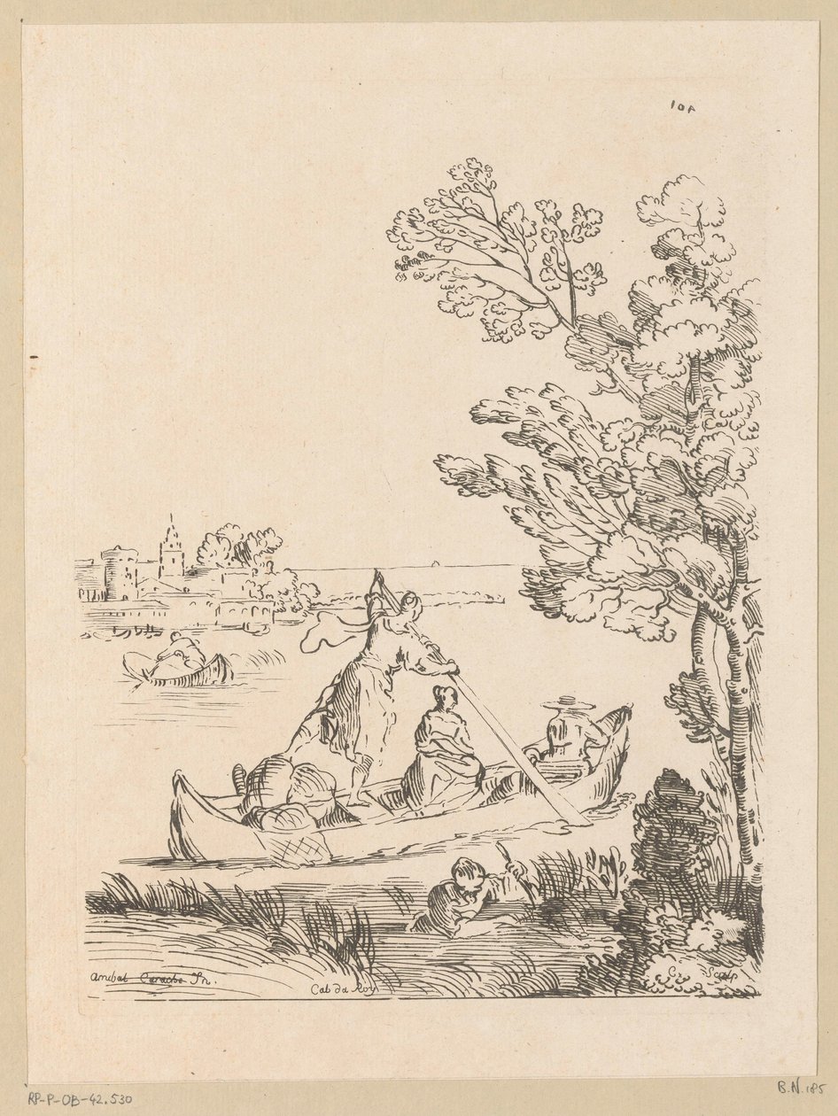 River Landscape with a Boat Rowed by a Woman, Cabinet du Roy (series title on object) by Anne Claude Philippe Caylus