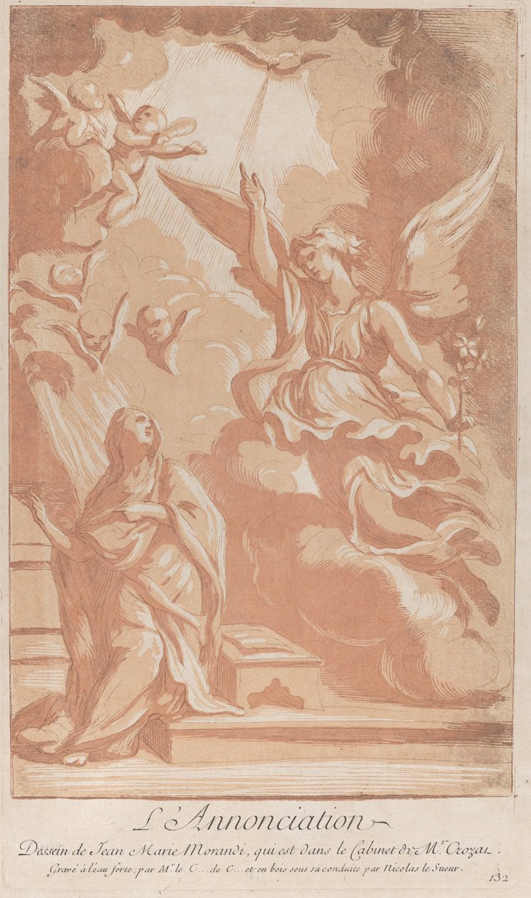 The Annunciation with the Virgin Kneeling at Left and Gabriel Appearing at Right by Anne-Claude-Philippe de Caylus