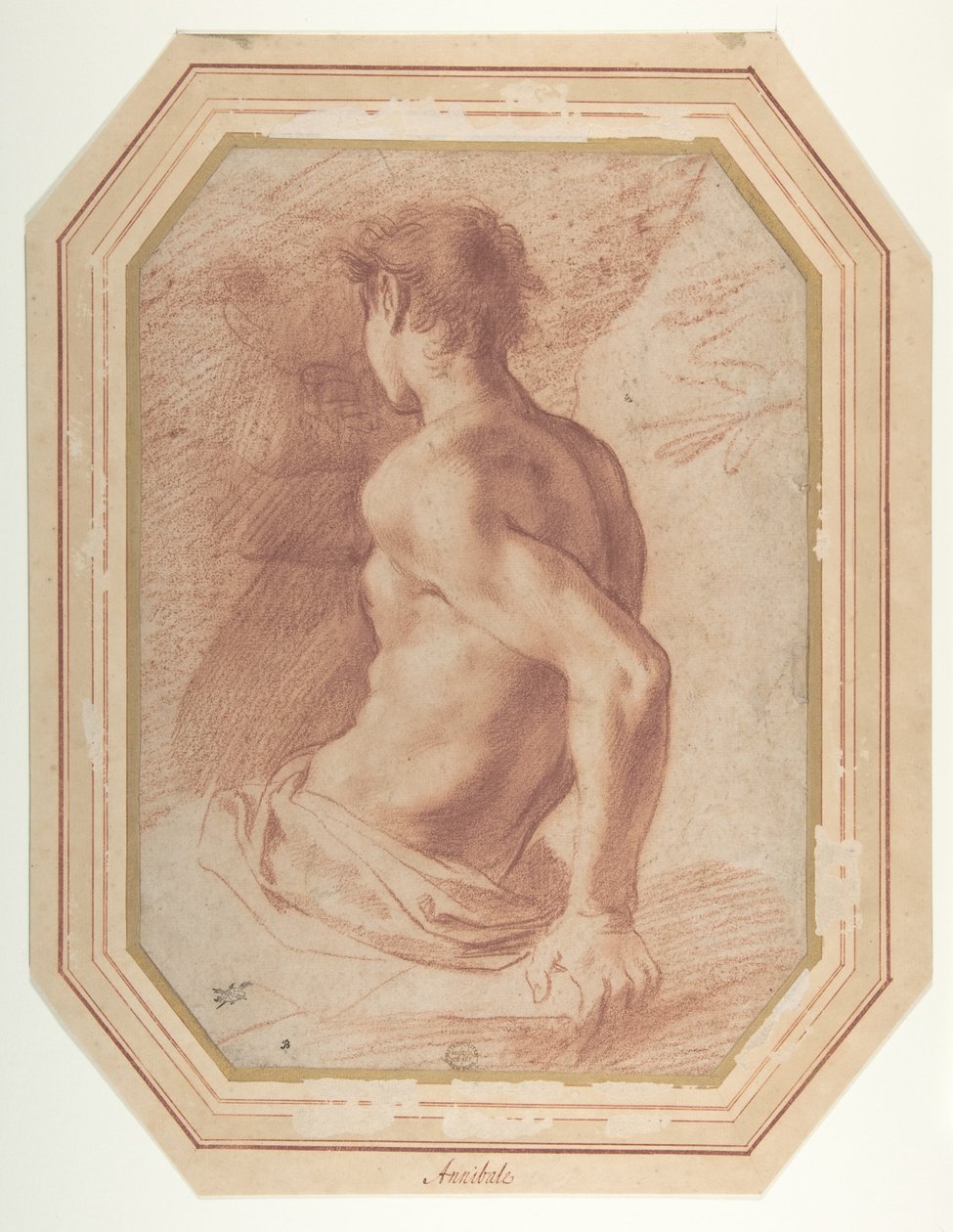 Back View of a Seated Nude Youth Facing Left by Annibale Carracci