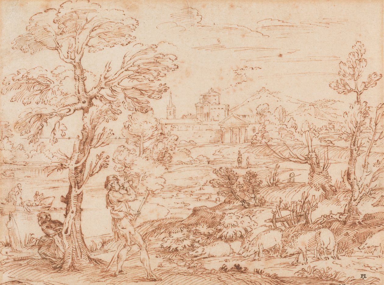 Landscape with Herdsman and Pigs, 16th-early 17th century by Annibale Carracci