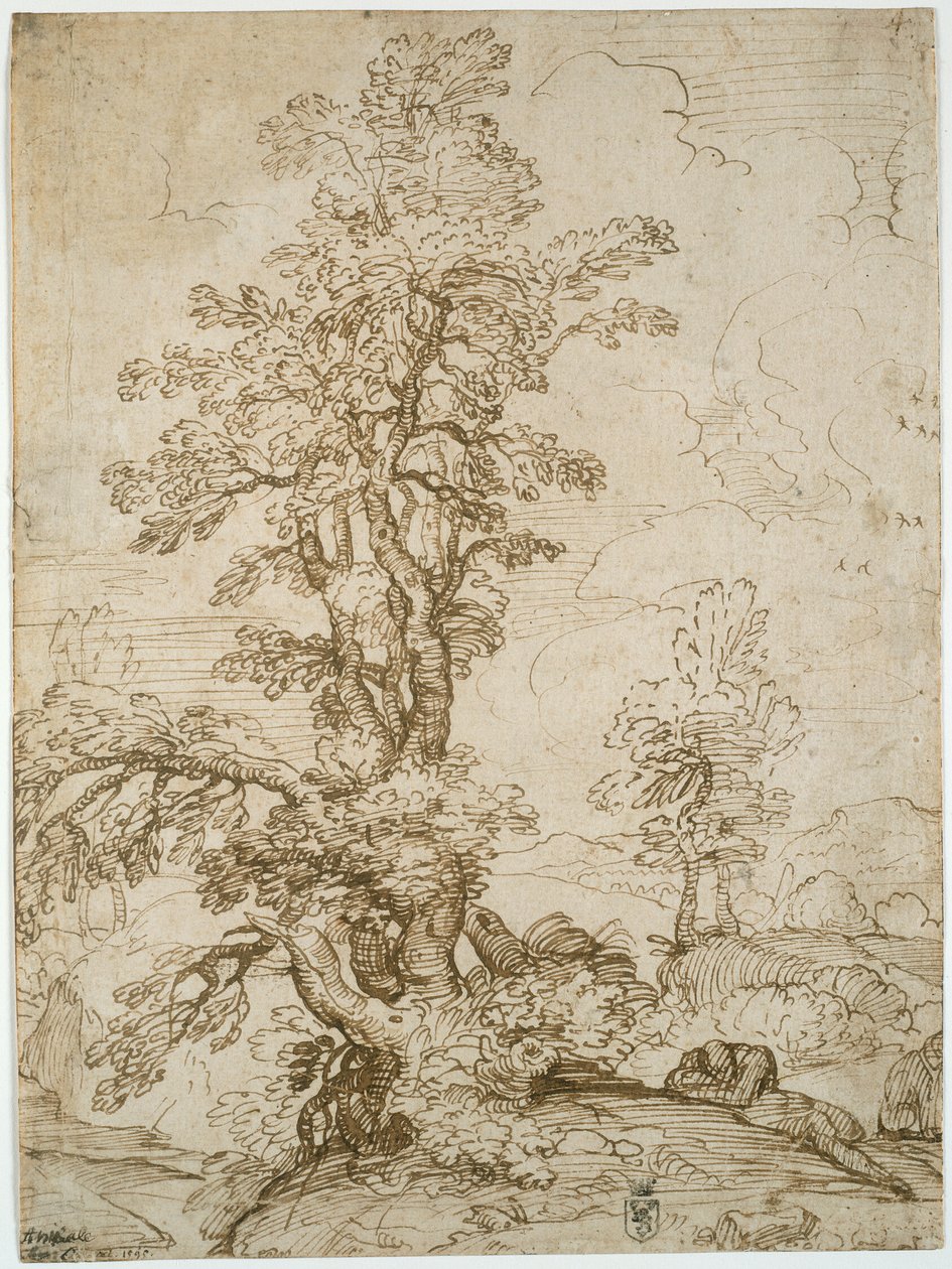 Landscape with Man Sleeping beneath Tree; Landscape with a Horseman by Annibale Carracci