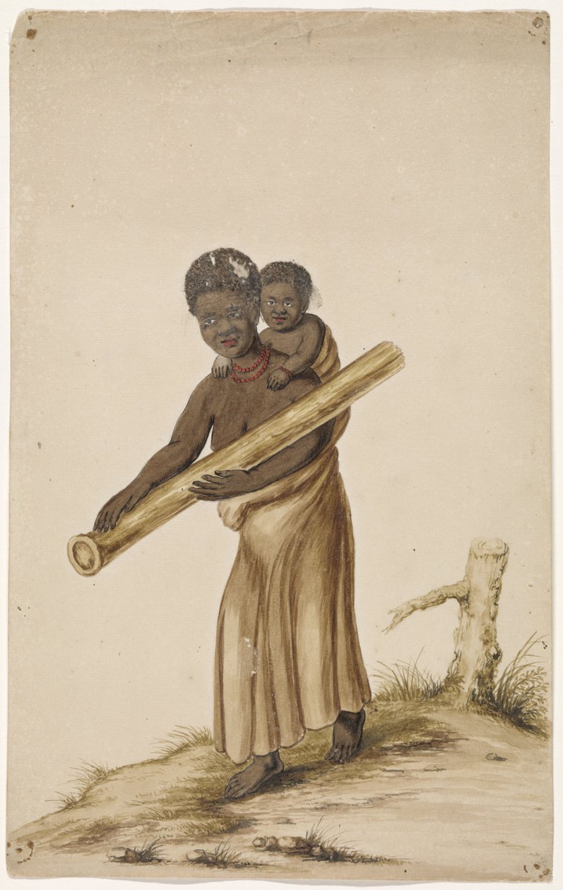 African Woman with Child and Tree Trunk by Anonymous