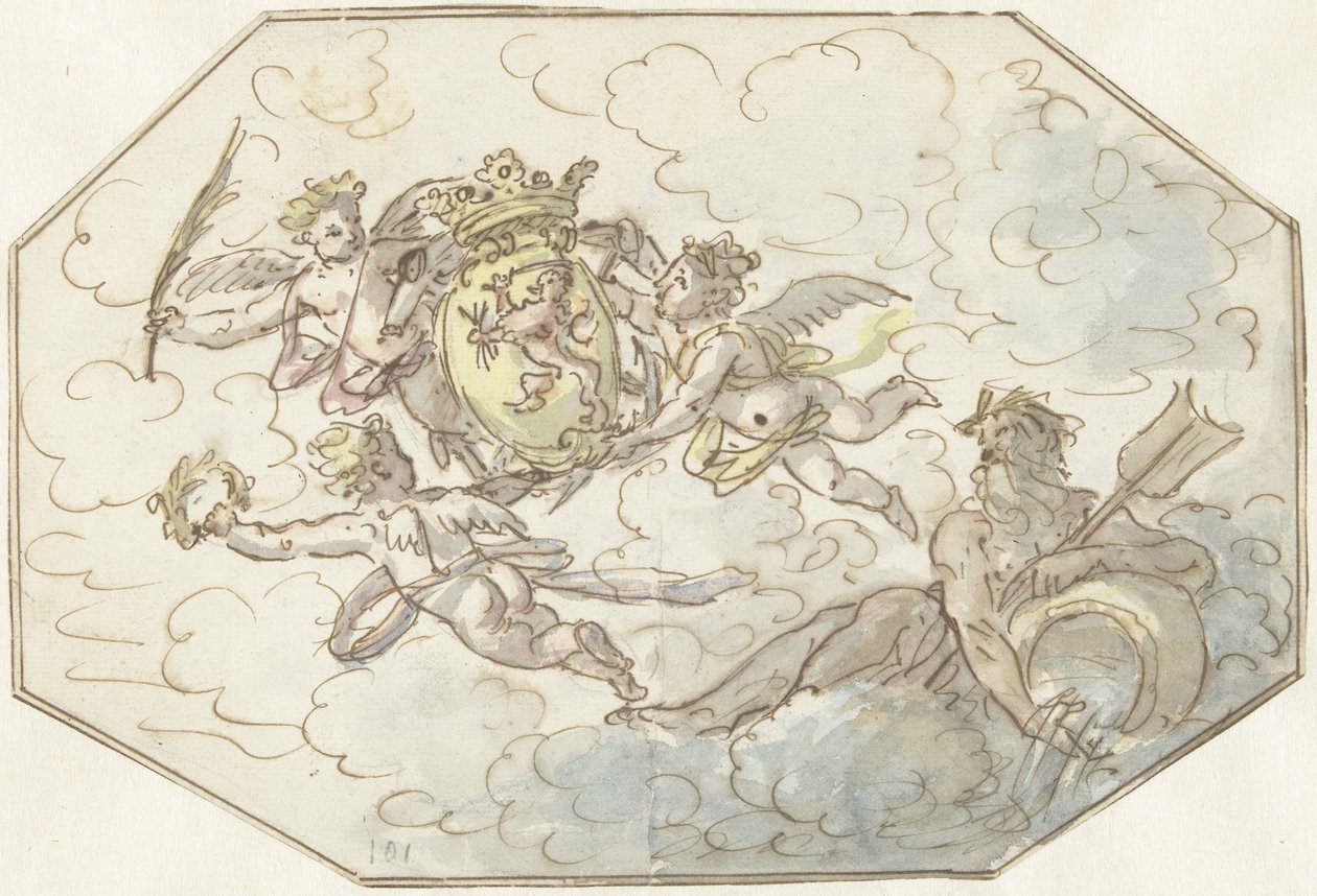 Allegory with Putti with Weapon and River God by Anonymous