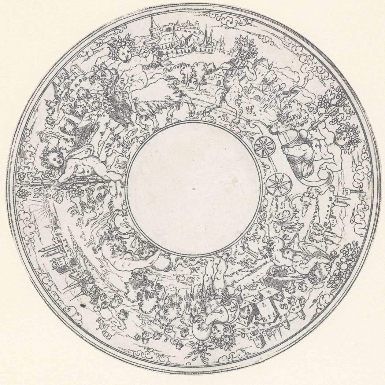 Bacchus Riding in a Goat Cart (series title: Landscapes with Processions of Bacchus and His Followers) by Anonymous