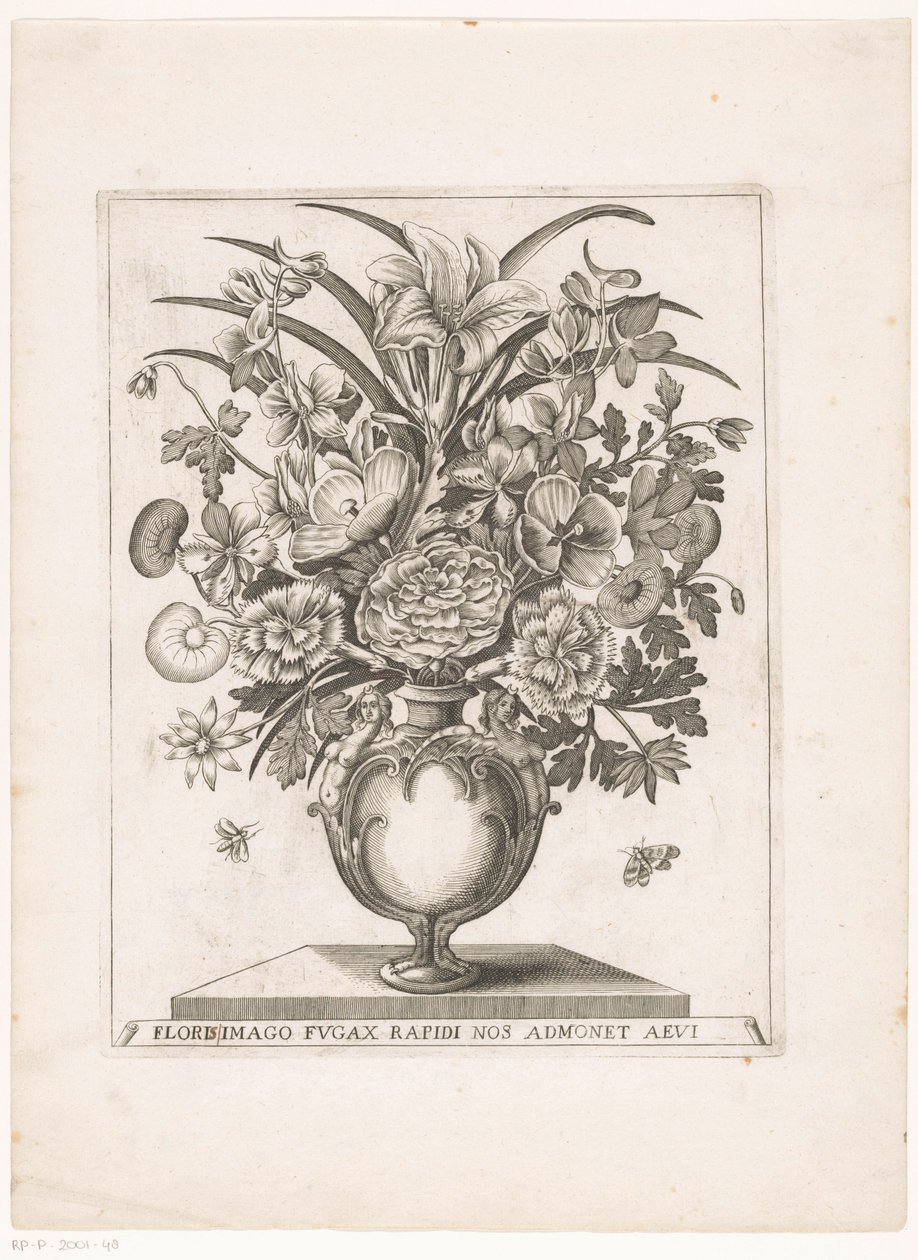 Flowers in a Vase with Half Figures by Anonymous