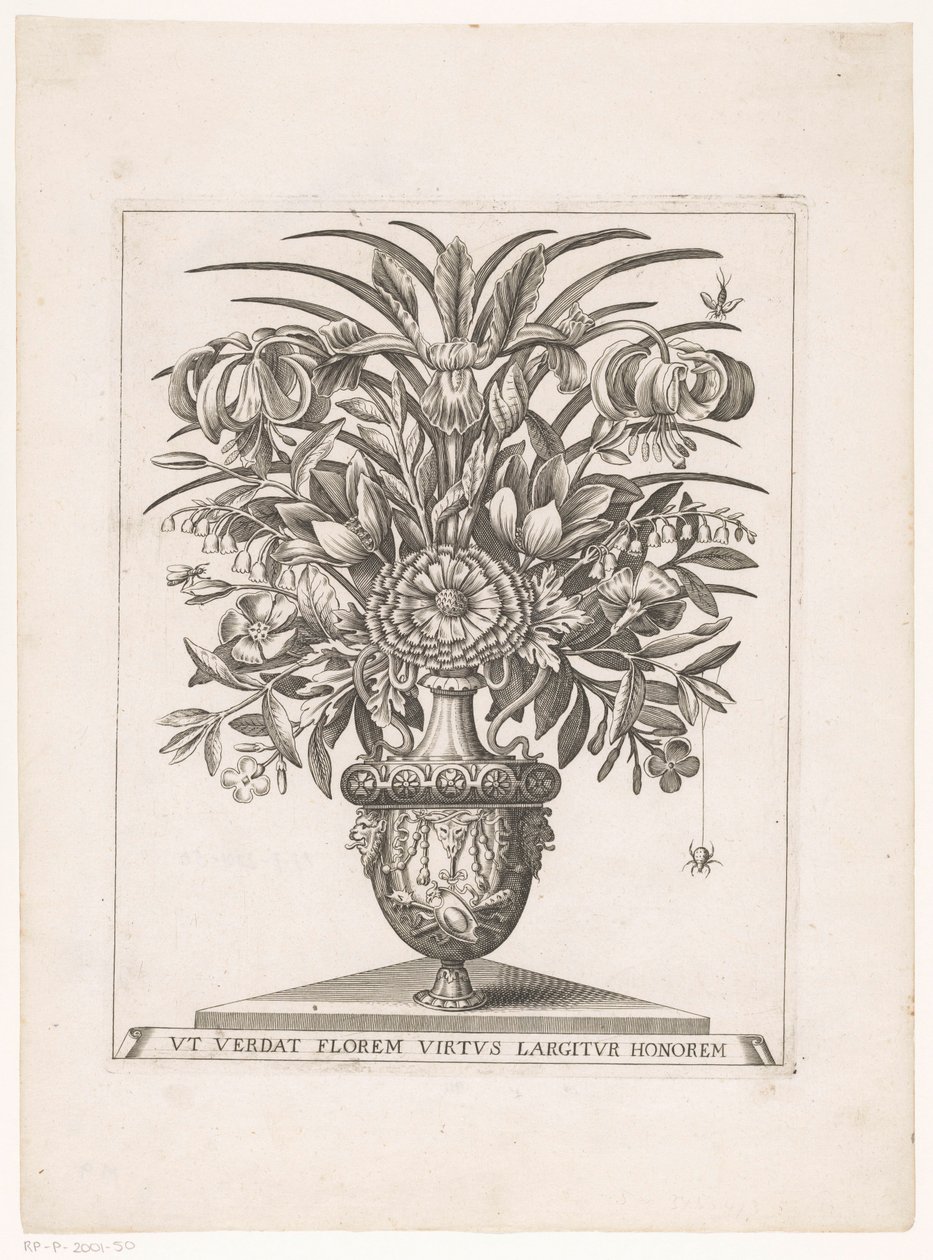 Flowers in a Vase with Lion Heads by Anonymous