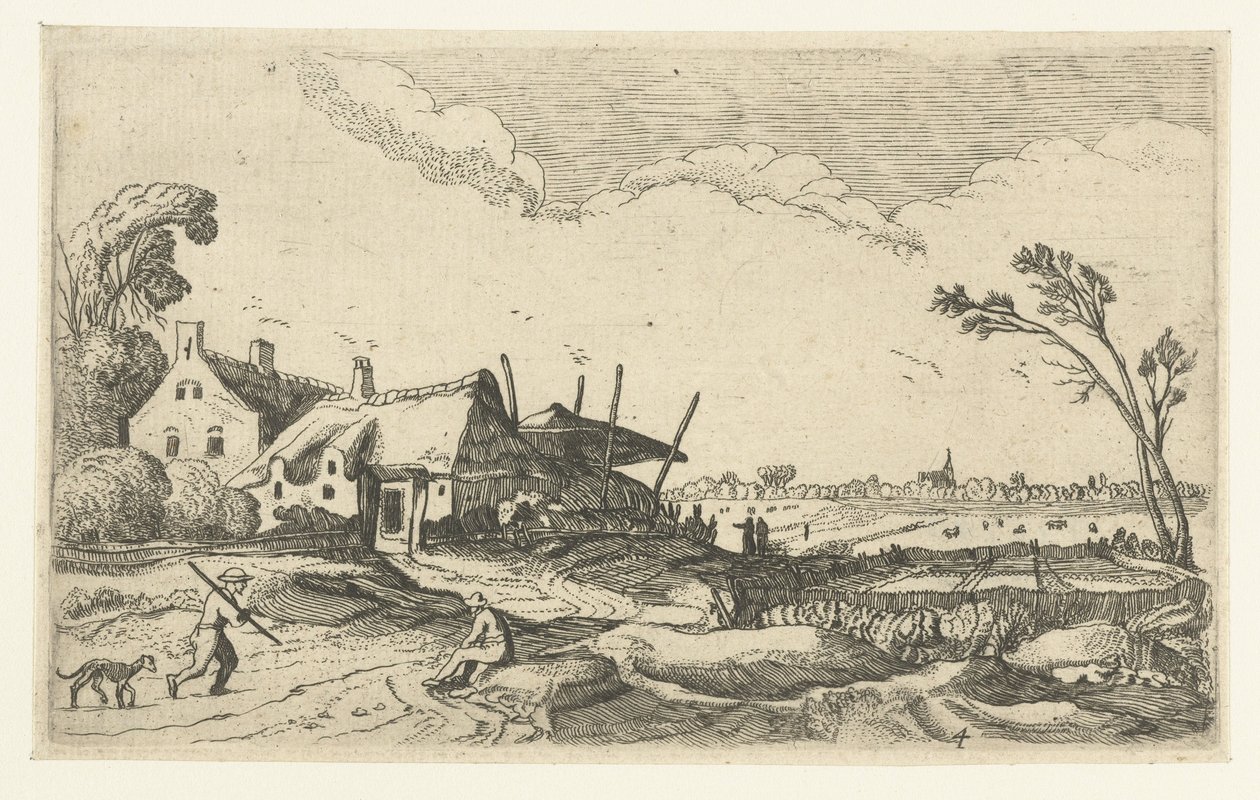 Farm by a Path and View over Fields (Landscapes series) by Anonymous