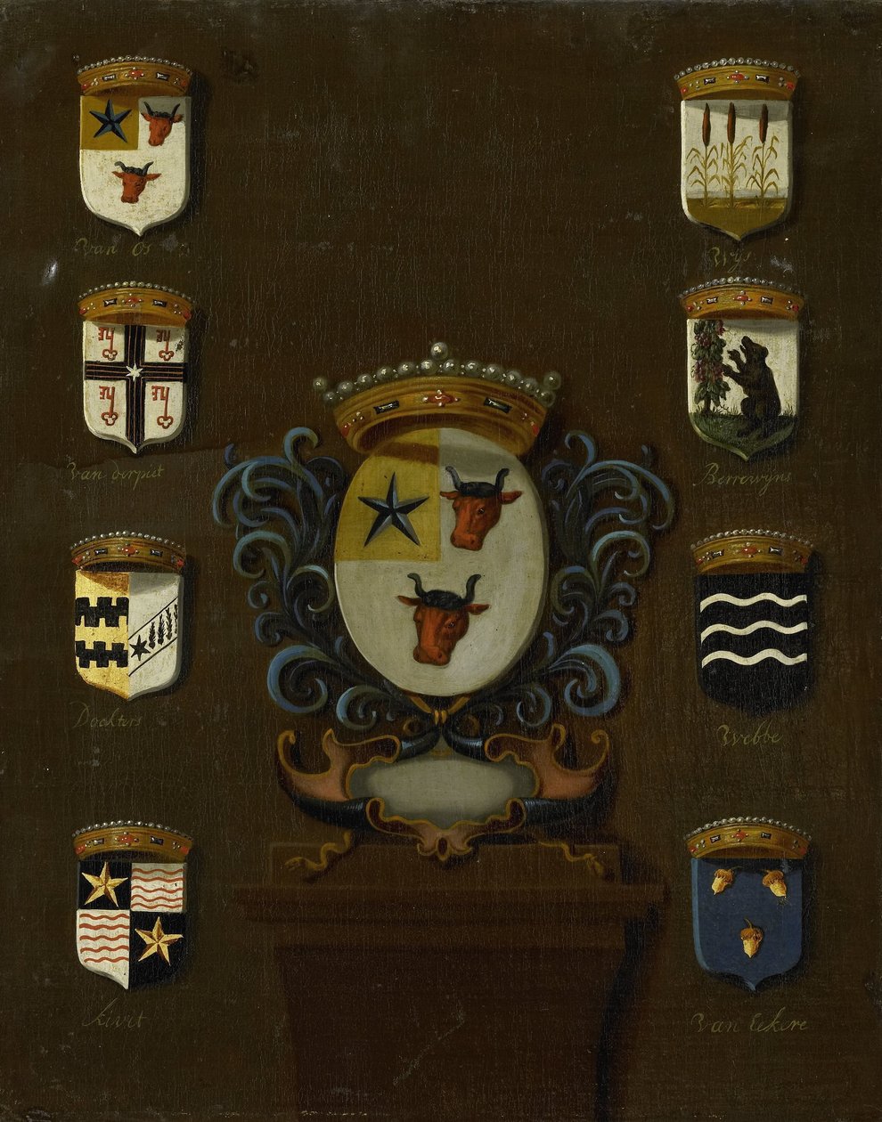 Coat of Arms of Sara van Os, Wife of Jan van Reyersbergh with its Eight Quarterings by Anonymous