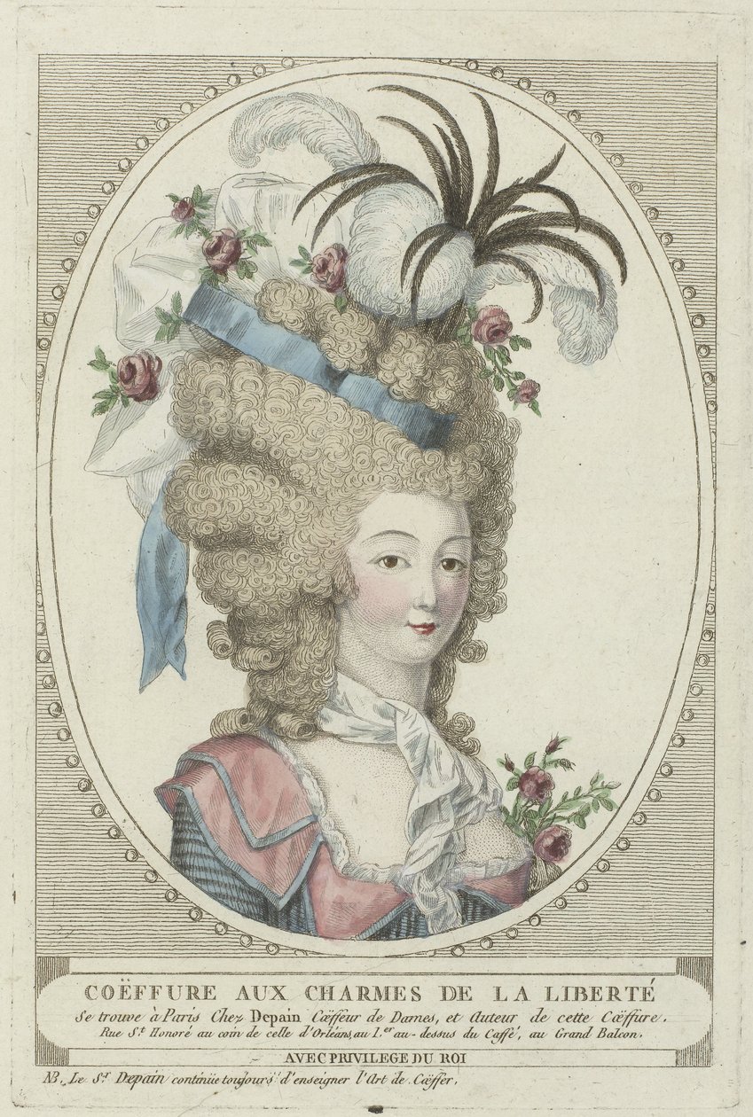 Coiffures, Poufs, Hats and Bonnets: Two Coiffures by the Hairdresser Depain by Anonymous