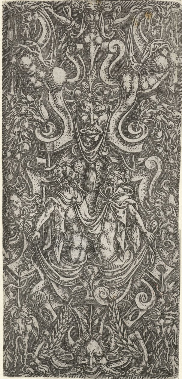 Construction of Cartouche with Two Men by Anonymous
