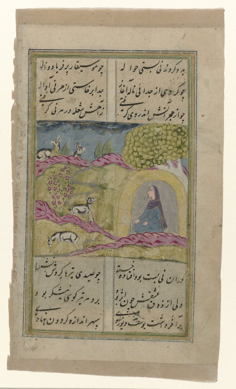 Lady in a Cave in a Rocky Landscape with Deer by Anonymous