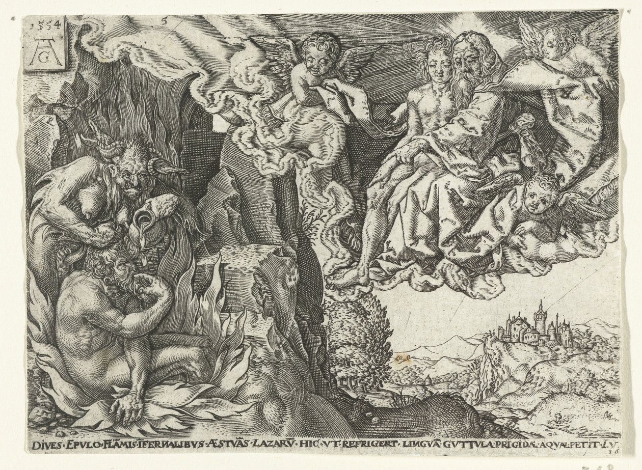 The Rich Man in Hell Sees Abraham with Lazarus by Anonymous