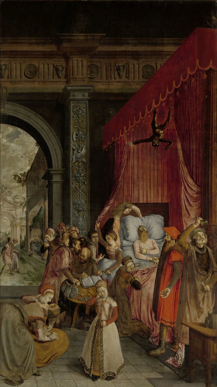 Deathbed of the Rich Man, with a Devil Descending to Retrieve the Deceased