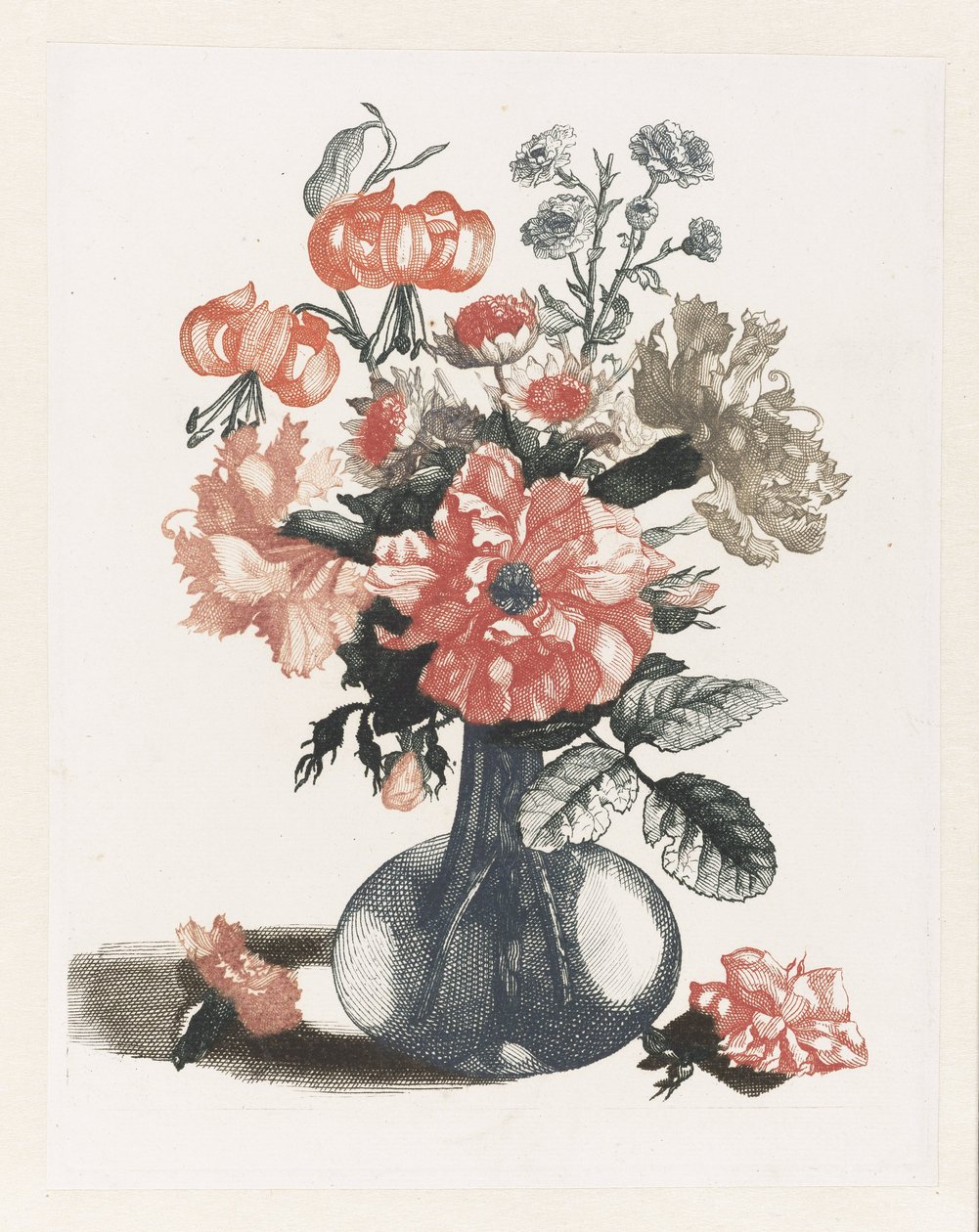 Five Prints of Flowers in Glass Vases by Anonymous