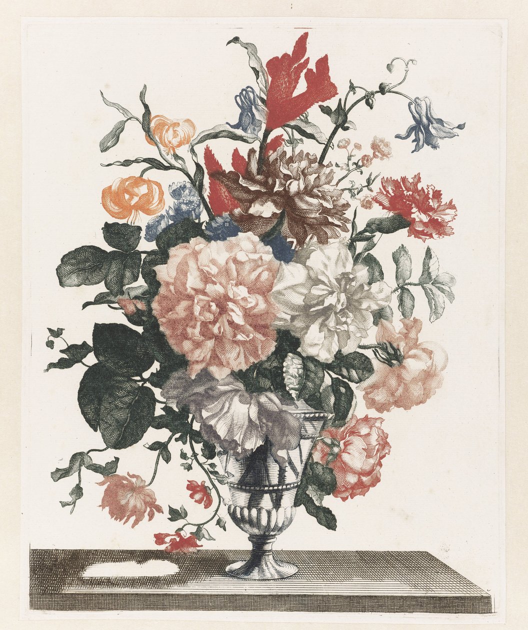 Five Prints of Flowers in Glass Vases by Anonymous