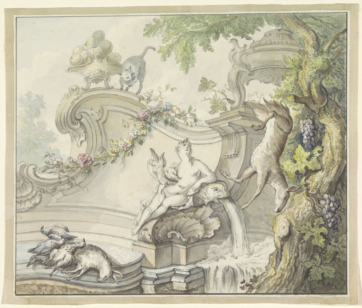 Fountain with Woman and Hunting Spoils by Anonymous