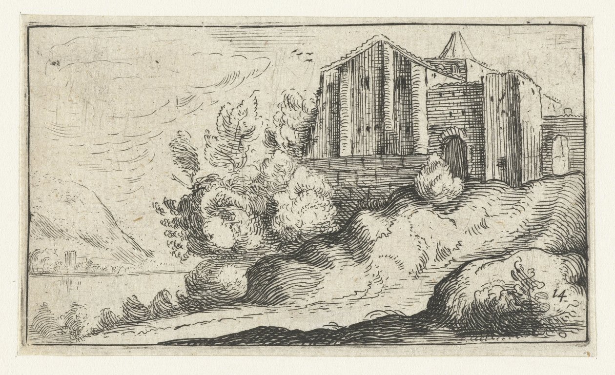 Buildings on a Rock by a River by Anonymous