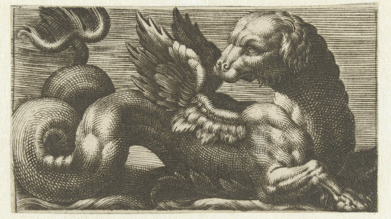 Winged Sea Monster with a Dog