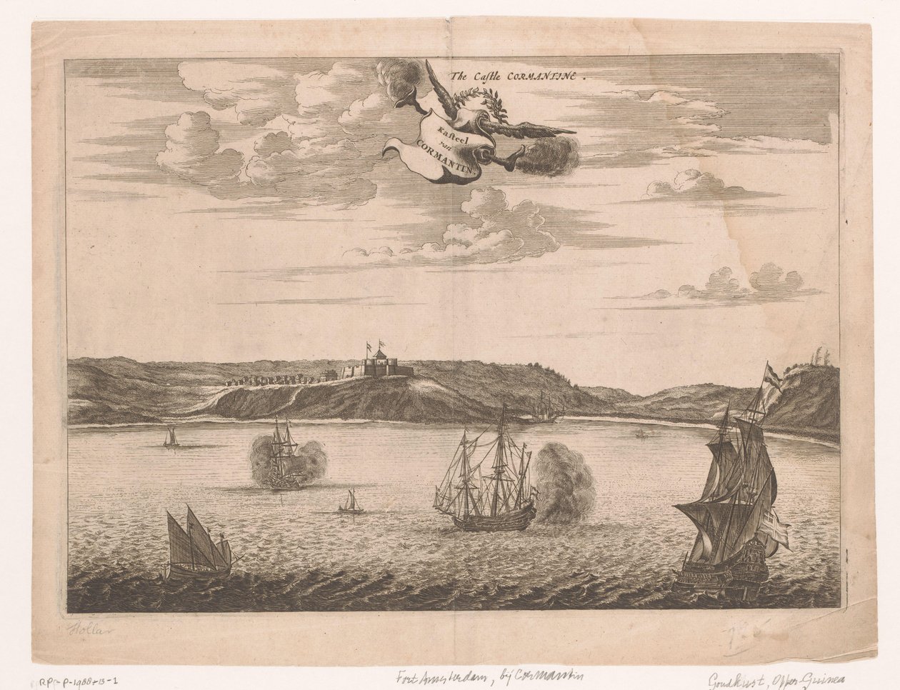 View of Fort Amsterdam in Ghana from the Water (title on object: The Castle Cormantine / Kasteel van Cormantin) by Anonymous