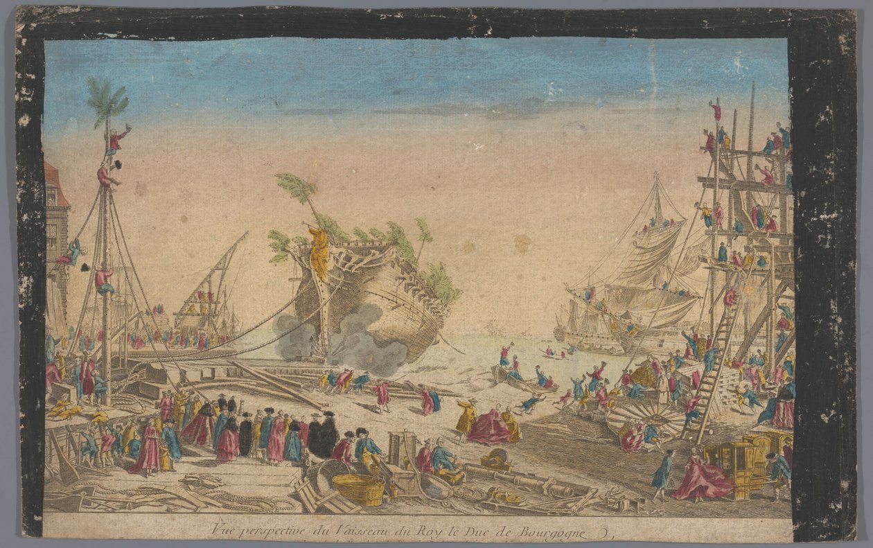View of the Harbor at Rochefort with the Launch of the Ship Duc de Bourgogne on October 20, 1751 by Anonymous